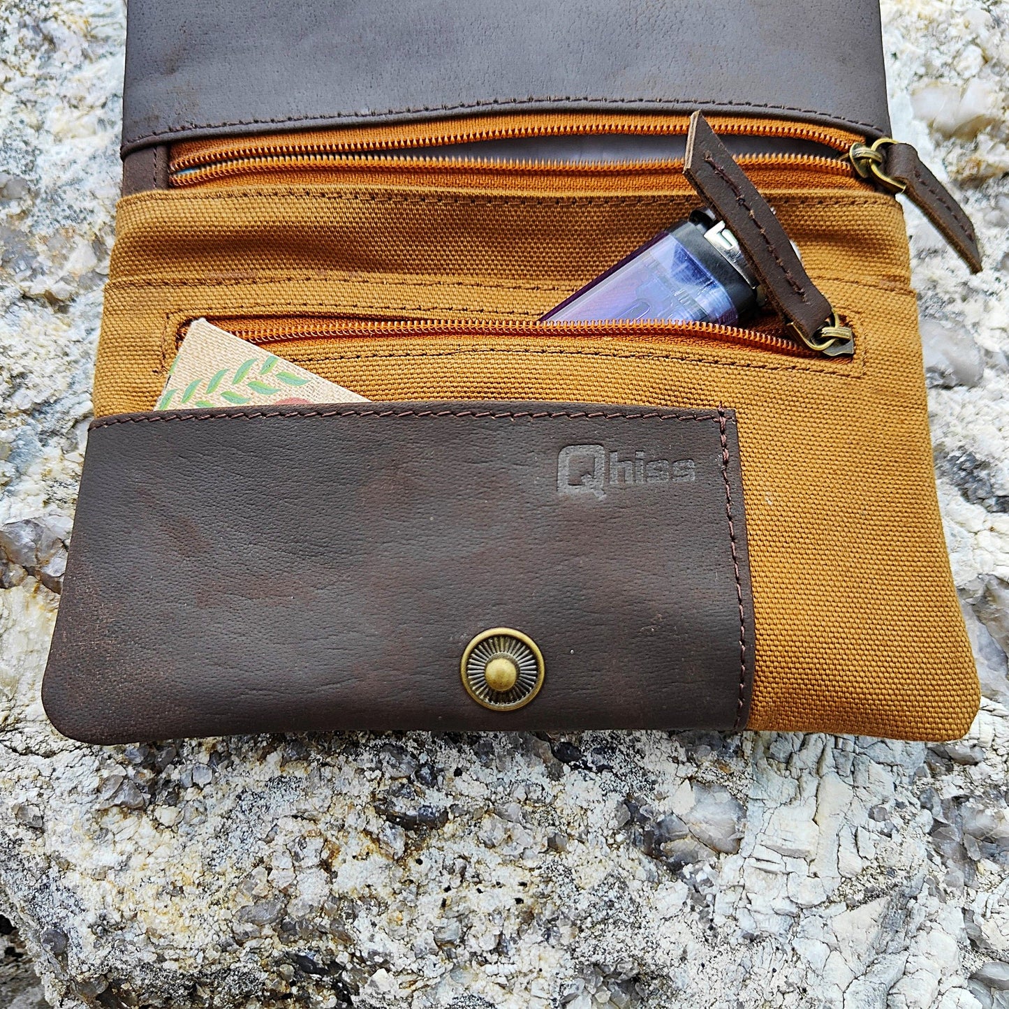 Portatabacco in Pelle Berlin marrone/orange