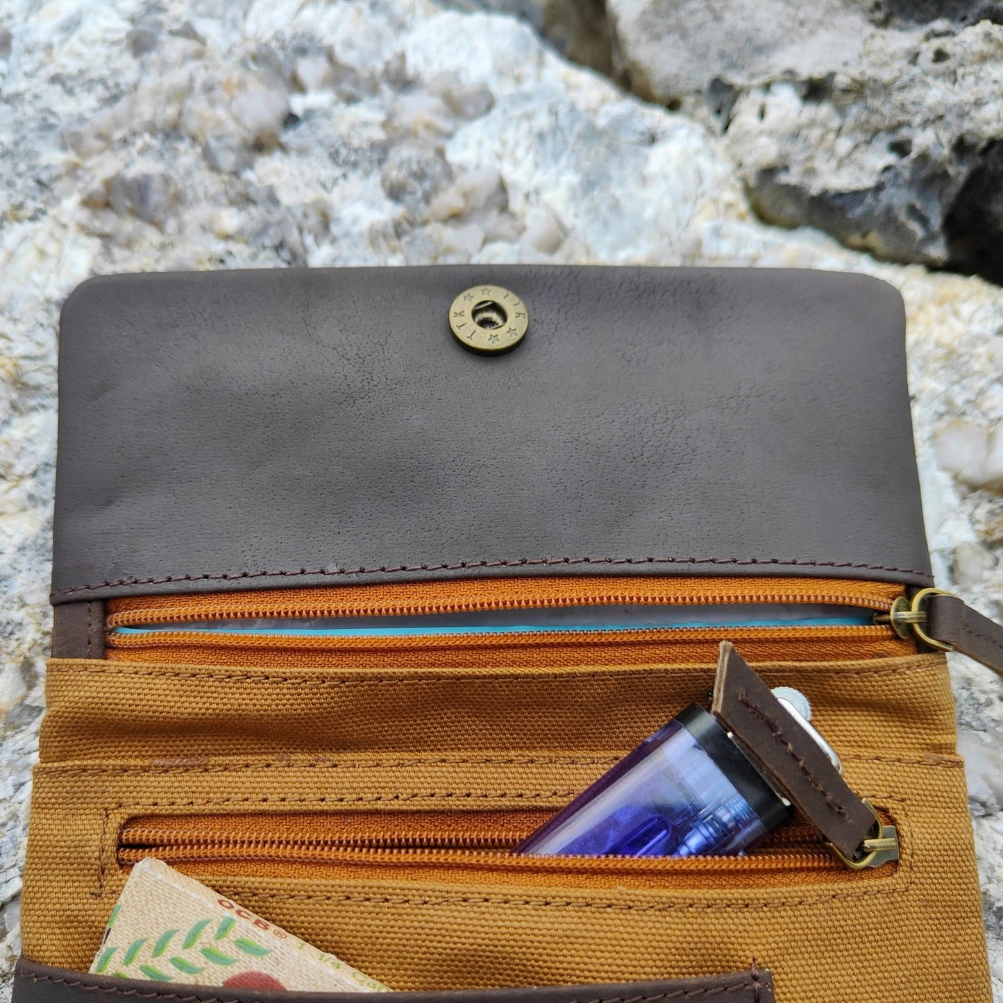 Portatabacco in Pelle Berlin marrone/orange