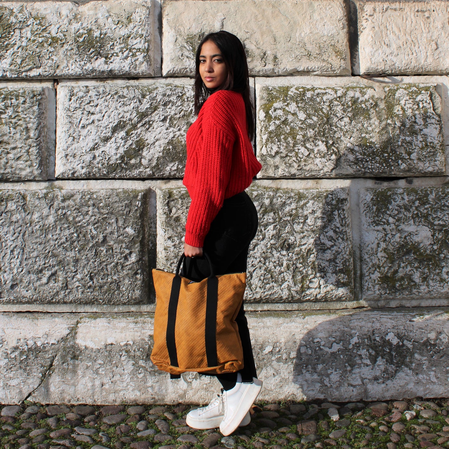 Zaino "Venere" in similpelle Labyrinth Senape