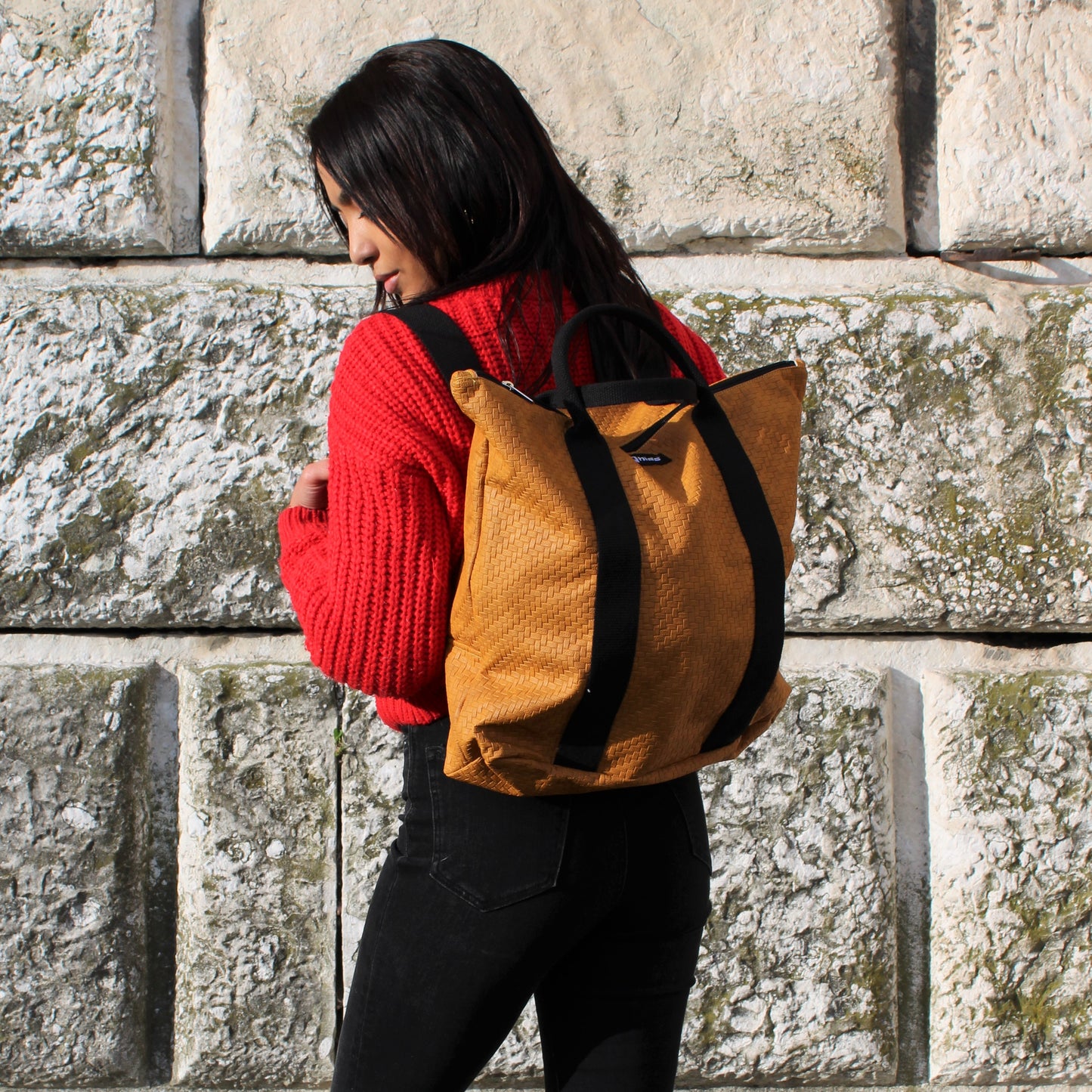 Zaino "Venere" in similpelle Labyrinth Senape