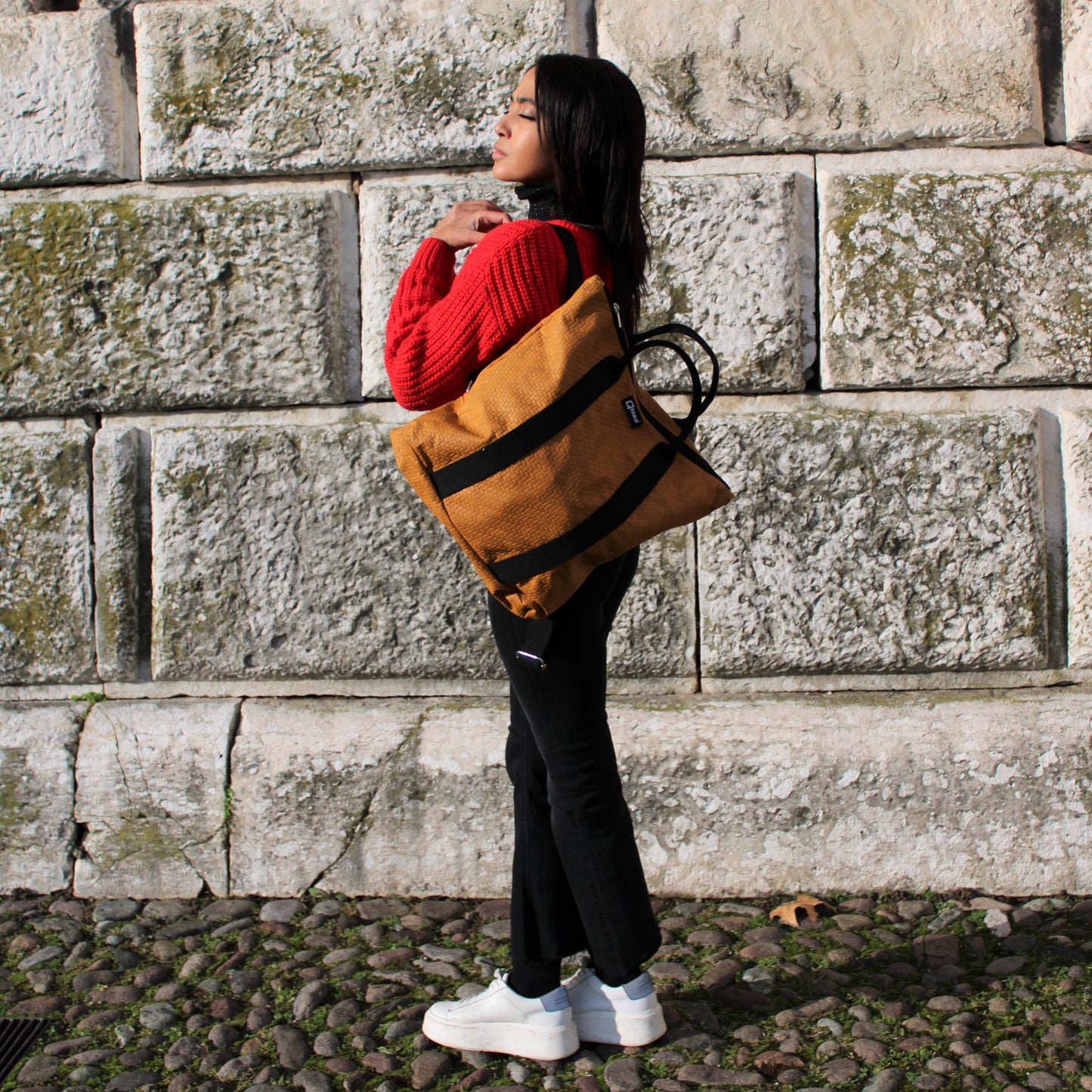 Zaino "Venere" in similpelle Labyrinth Senape