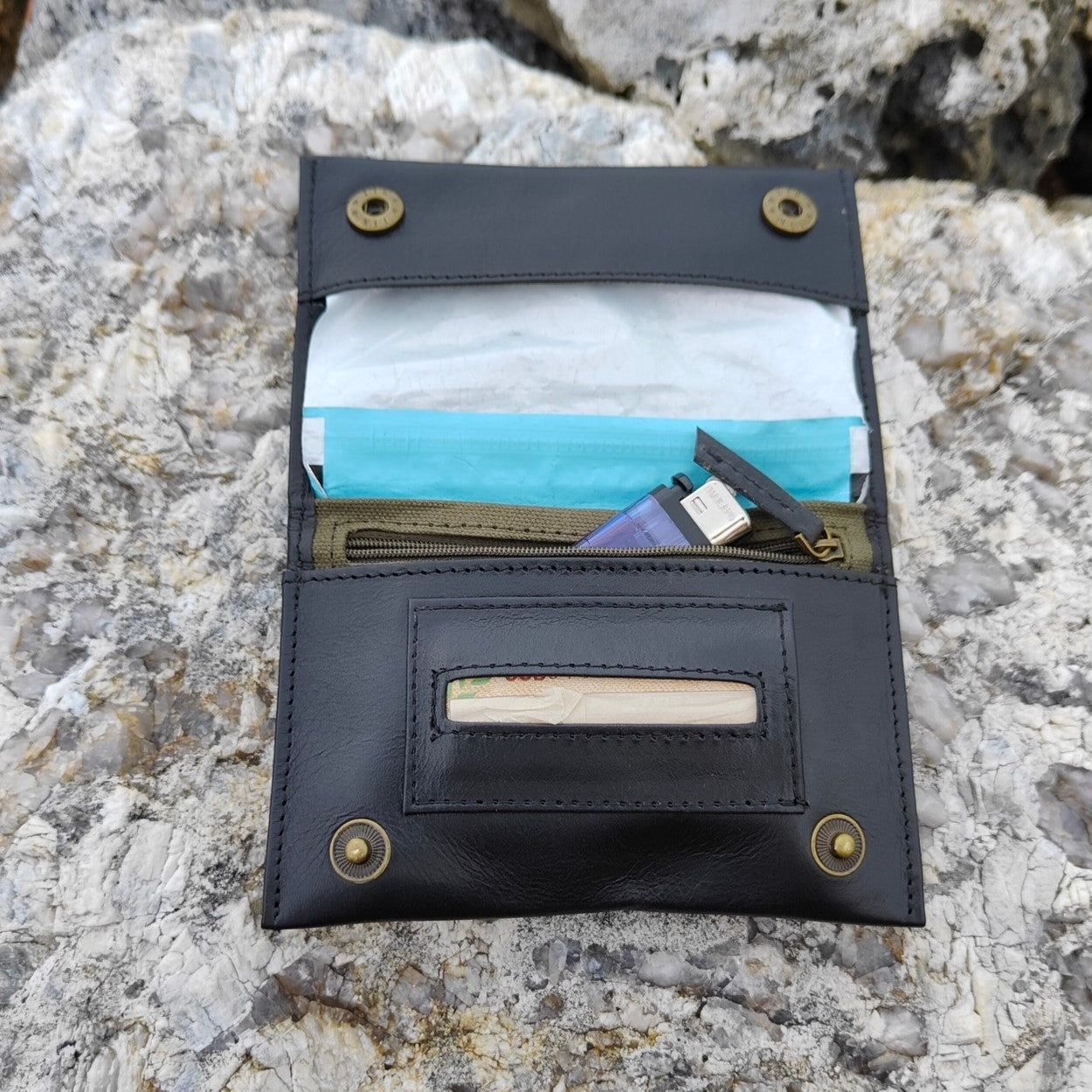 Tobacco Pouch in Leather mod. Amsterdam Black/Green