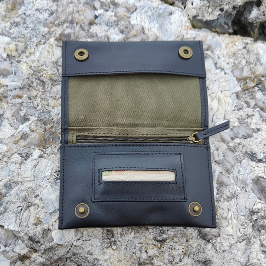Tobacco Pouch in Leather mod. Amsterdam Black/Green
