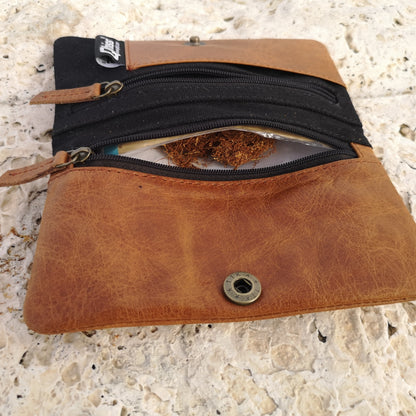 Tobacco Pouch in Leather mod. Berlin Light Brown/Black