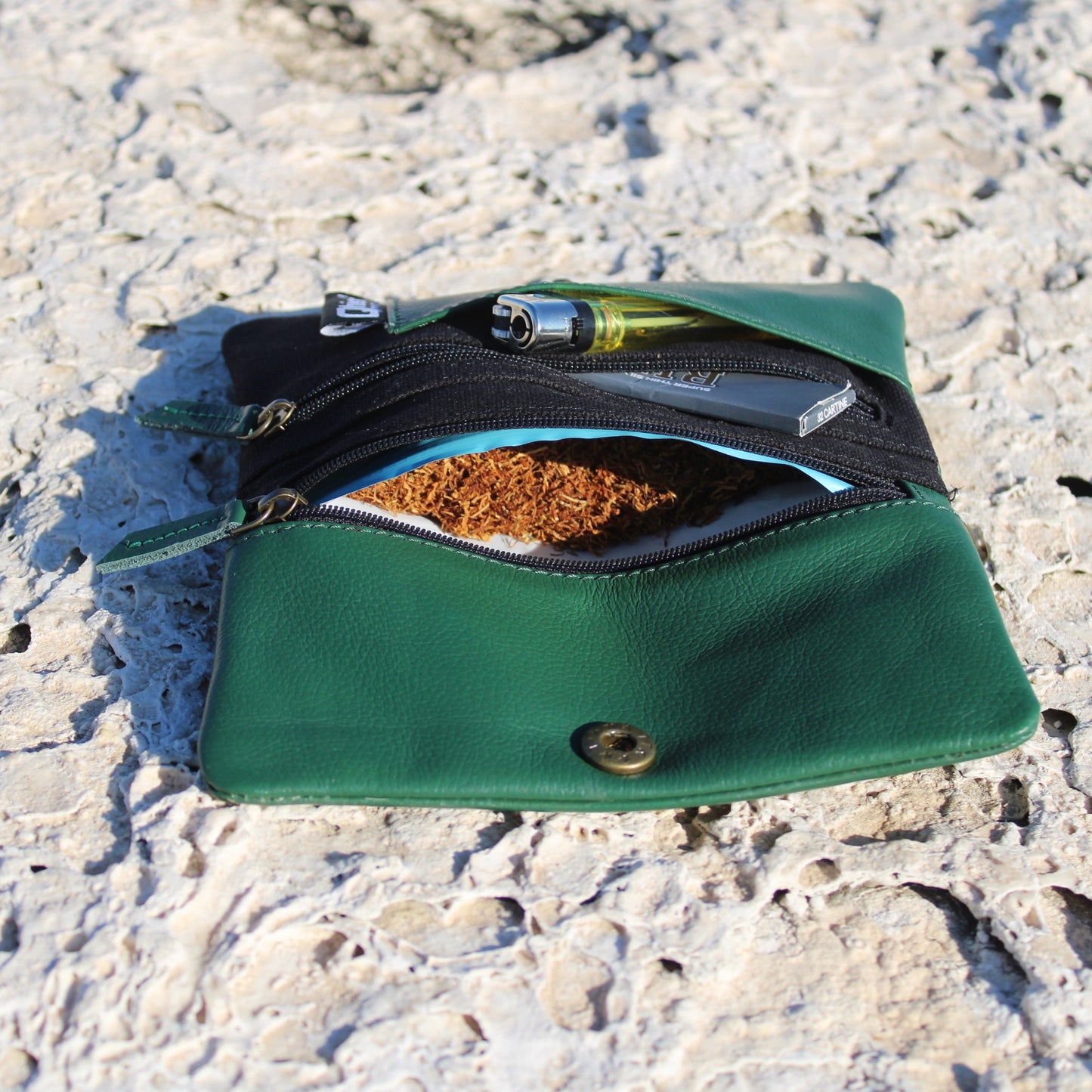Tobacco Pouch in Leather mod. Berlin Green/Black