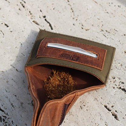 Small Mini Leather Tobacco pouch  mod. Madrid Brown/Green 