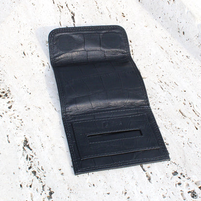 Small Mini black printed Leather Tobacco pouch - smokers bag wallet 