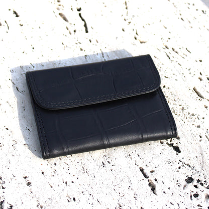 Small Mini black printed Leather Tobacco pouch - smokers bag wallet 