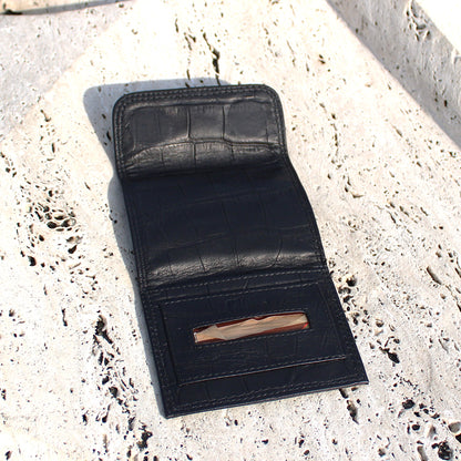 Small Mini black printed Leather Tobacco pouch - smokers bag wallet 