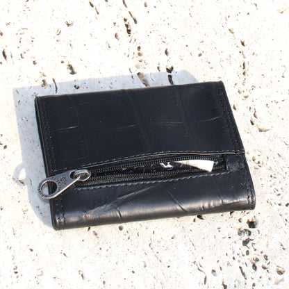 Small Mini black printed Leather Tobacco pouch - smokers bag wallet 