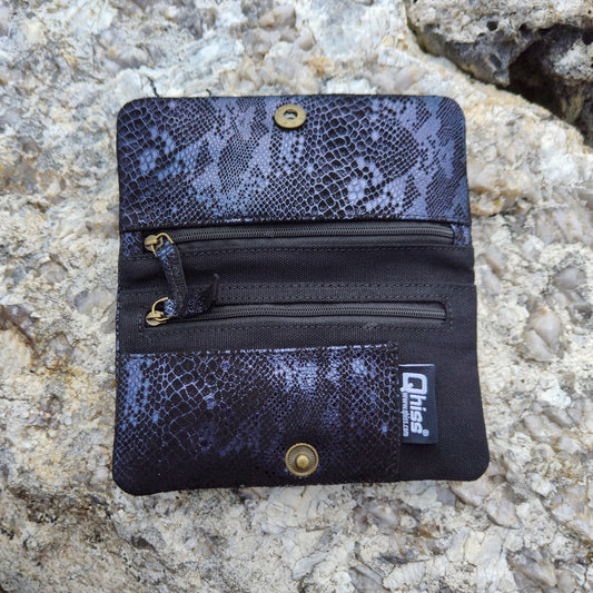 Tobacco Pouch Berlin in Leather blue and black cotton