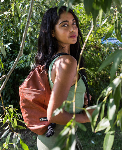 Drawstring Bag in Vegan Leather Orange