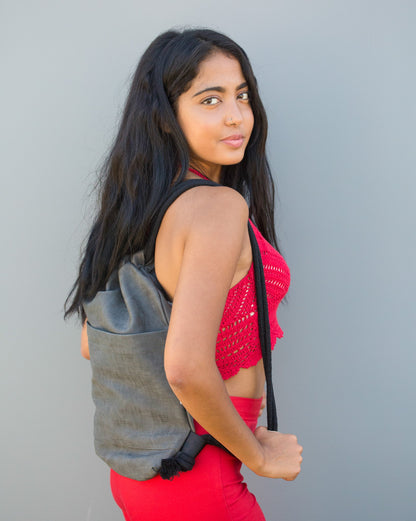 Drawstring Bag in vegan Leather Freedom Grey
