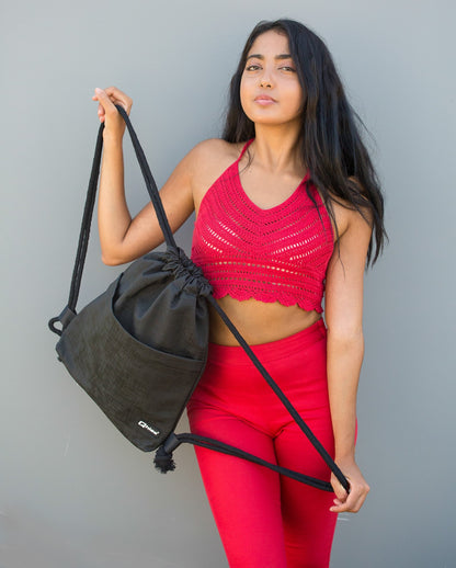 Drawstring Bag in Vegan Leather Freedom Black