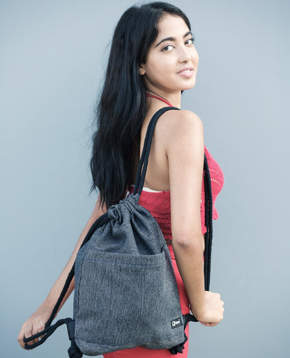 Drawstring bag in mix cotton Pinecone Grey 