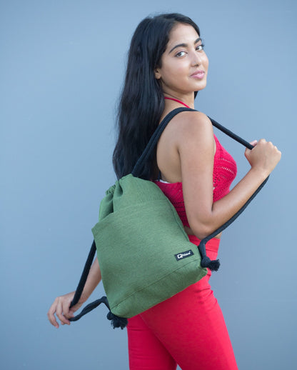 Drawstring bag in mix cotton Pinecone Green