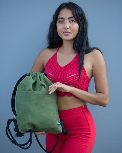 Drawstring bag in mix cotton Pinecone Green