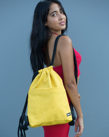 Drawstring Bag in Vegan Leather Freedom Yellow