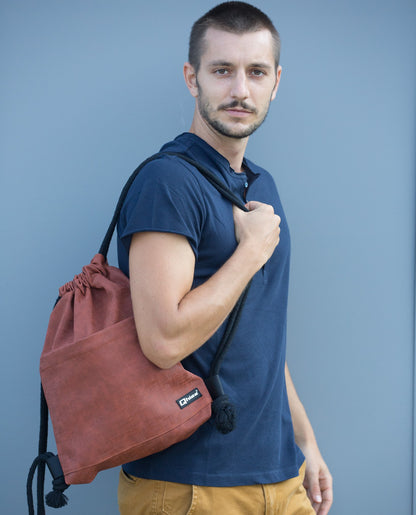 Drawstring Bag in Vegan Leather Orange