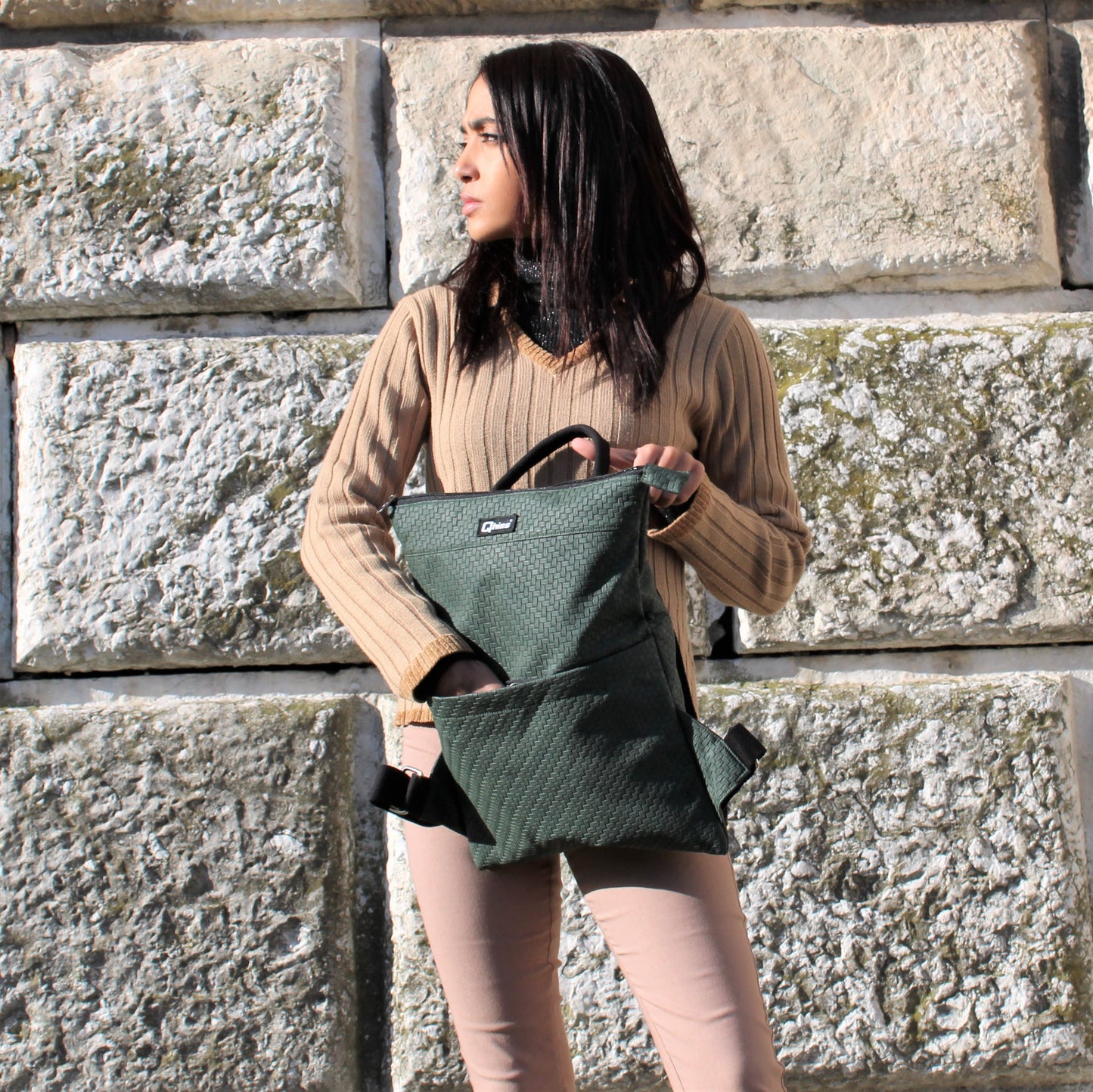Backpack mod. Mars in faux leather Labyrith Green
