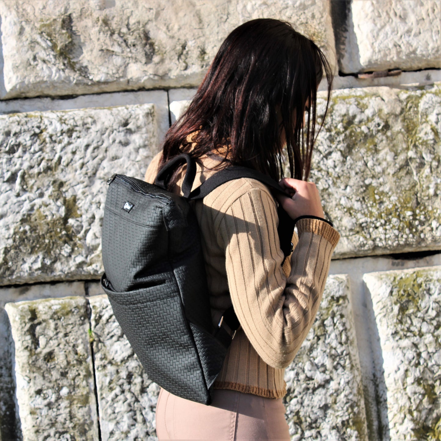 Backpack mod. Mars in faux leather Labyrinth Black