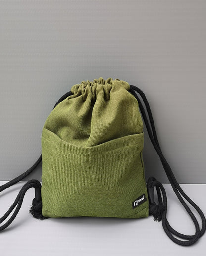 Drawstring bag in mix cotton Pinecone Green
