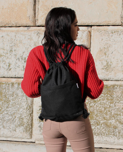 Drawstring Bag in mix cotton Pinecone Black