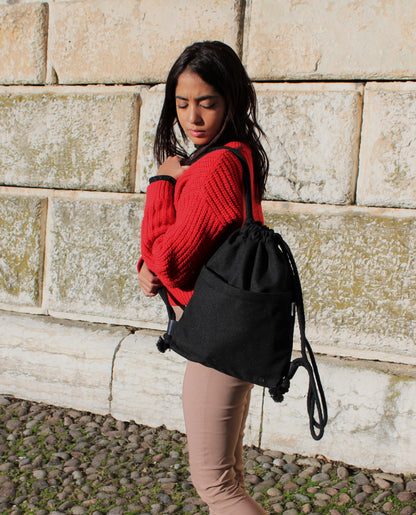 Drawstring Bag in mix cotton Pinecone Black