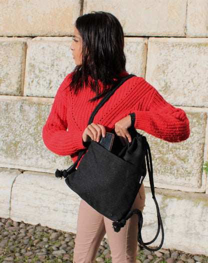 Drawstring Bag in mix cotton Pinecone Black