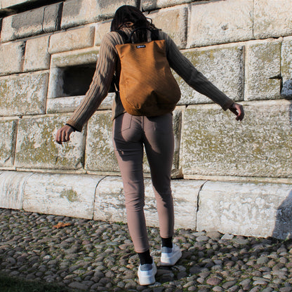Backpack "Moon" in vegan Leather Labyrinth Dark Yellow