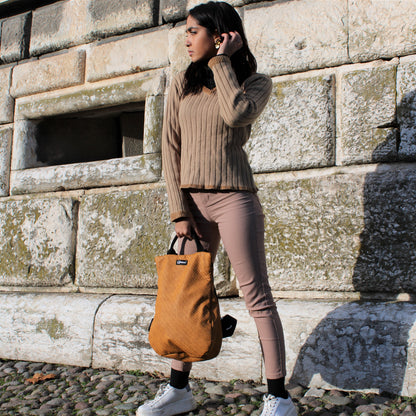 Backpack "Moon" in vegan Leather Labyrinth Dark Yellow