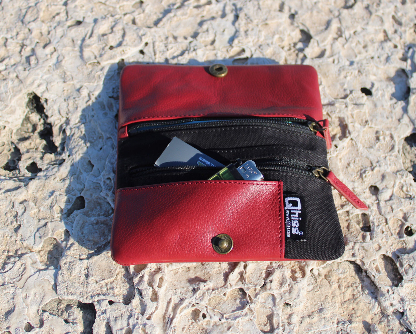 Tobacco Pouch in Leather mod. Berlin Red/Black