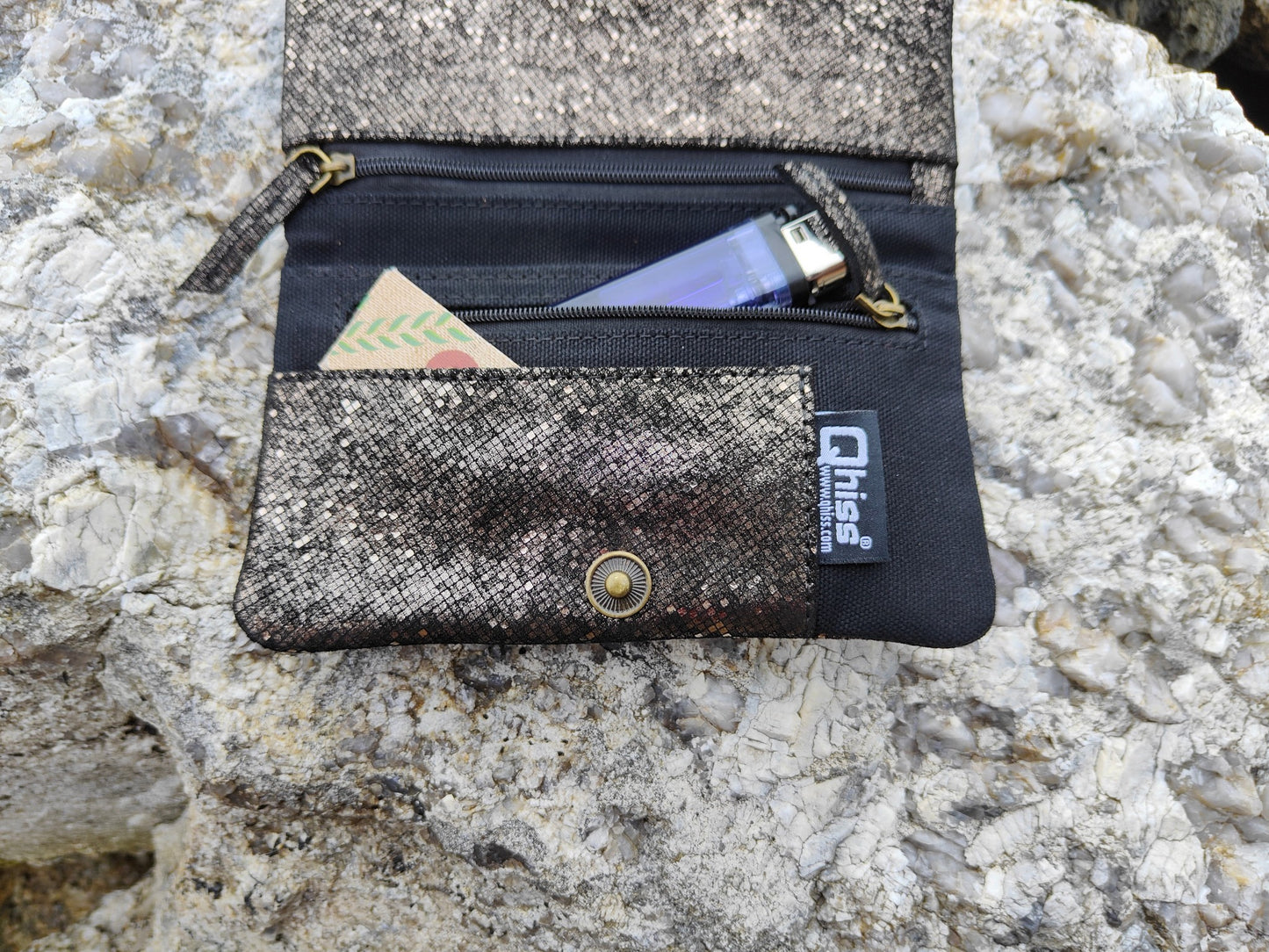 Tobacco Pouch Berlin in Leather gold and cotton black 