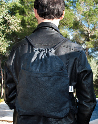 Drawstring Bag in vegan Leather Desert Black